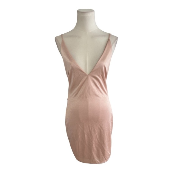 BLANC Nude‎ Pink Slip Dress Low Cut Back V Neck Bodycon Size S Party Date Night - Picture 6 of 6